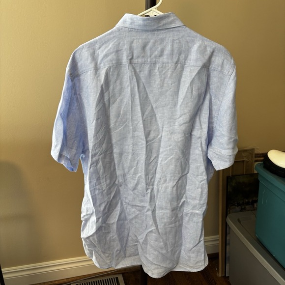 Free Line Athens 100% Linen Mens 2XL Short Sleeve Blue Button Up Shirt - Picture 4 of 9